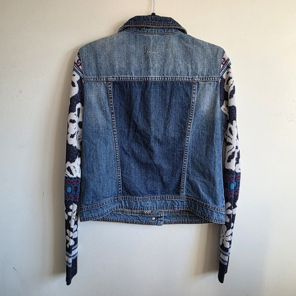 Desigual Gaelle Exotic Blue Denim Jacket with Floral Sleeves and Red Heart M - Picture 10 of 14